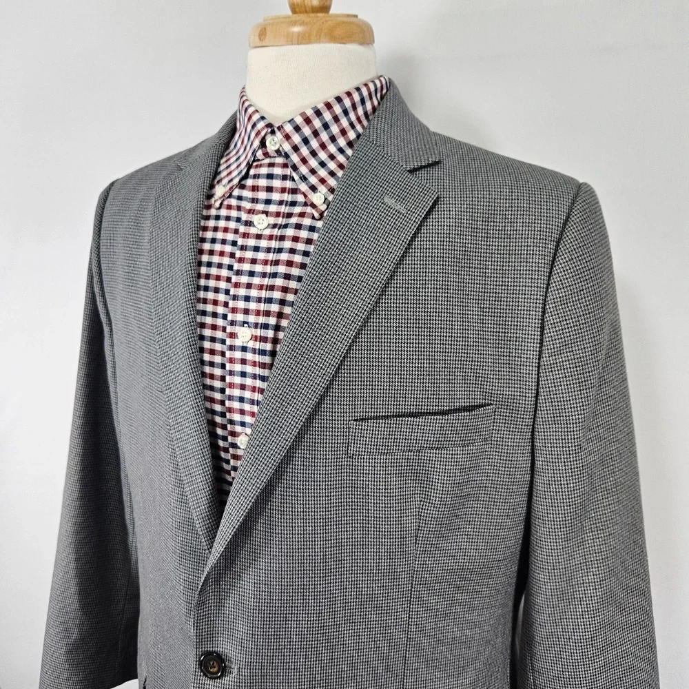 Chaps Men's Sport Coat Blazer Two Button Gray Houndstooth Polyester Blend 46XS
